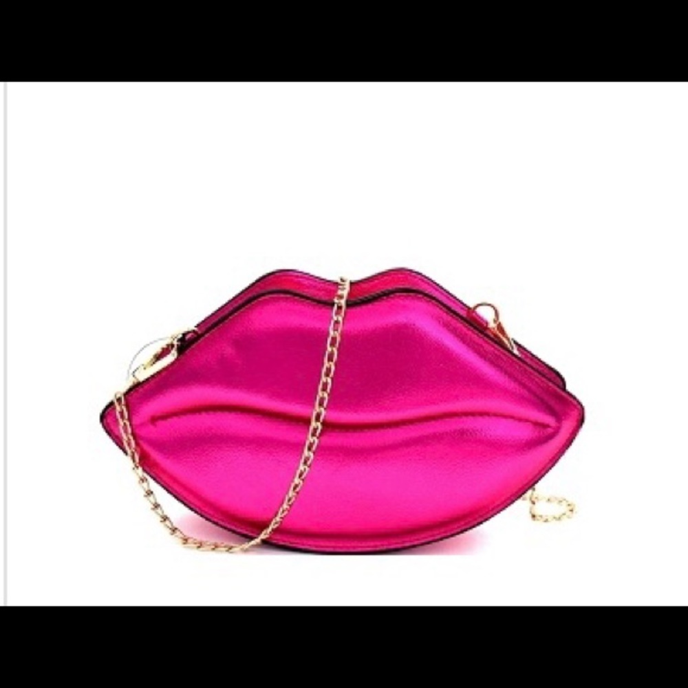 Metallic Lips Fuchsia Cross Body Bag